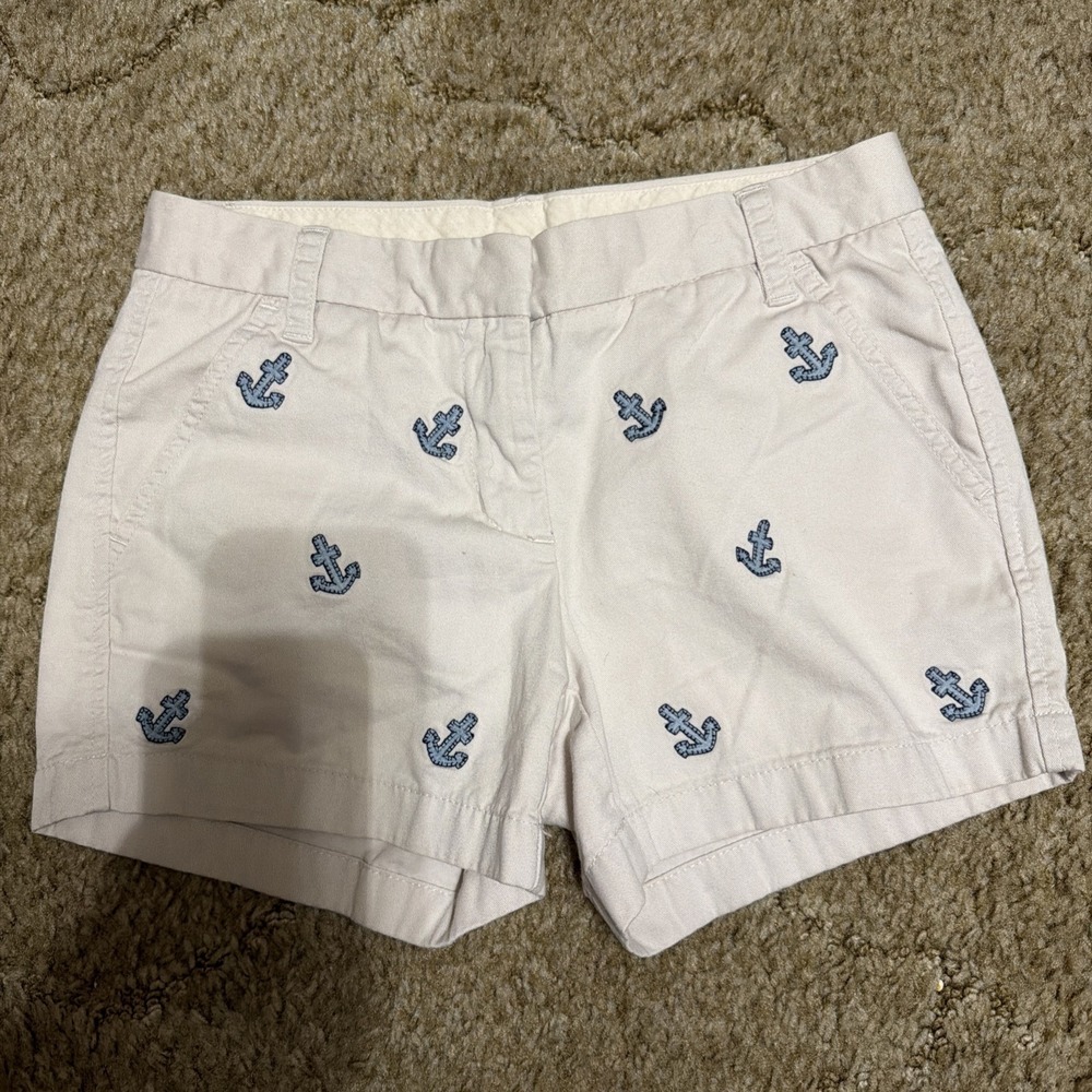 J Crew Tan Short Embroidered Anchor Chino Style Cotton Size 0